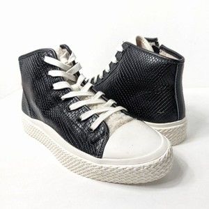 Dolce Vita Womens Veola Plush Leather Sneakers Black Snake Embossed 9